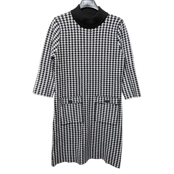 MARINA V Parisian Herringbone Knit Mock Neck Dress M - Picture 1 of 7